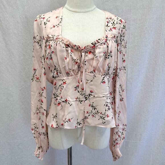 Intermix Chiara Printed Pink Floral Sweetheart Top 100% silk Size 8 - Picture 4 of 16
